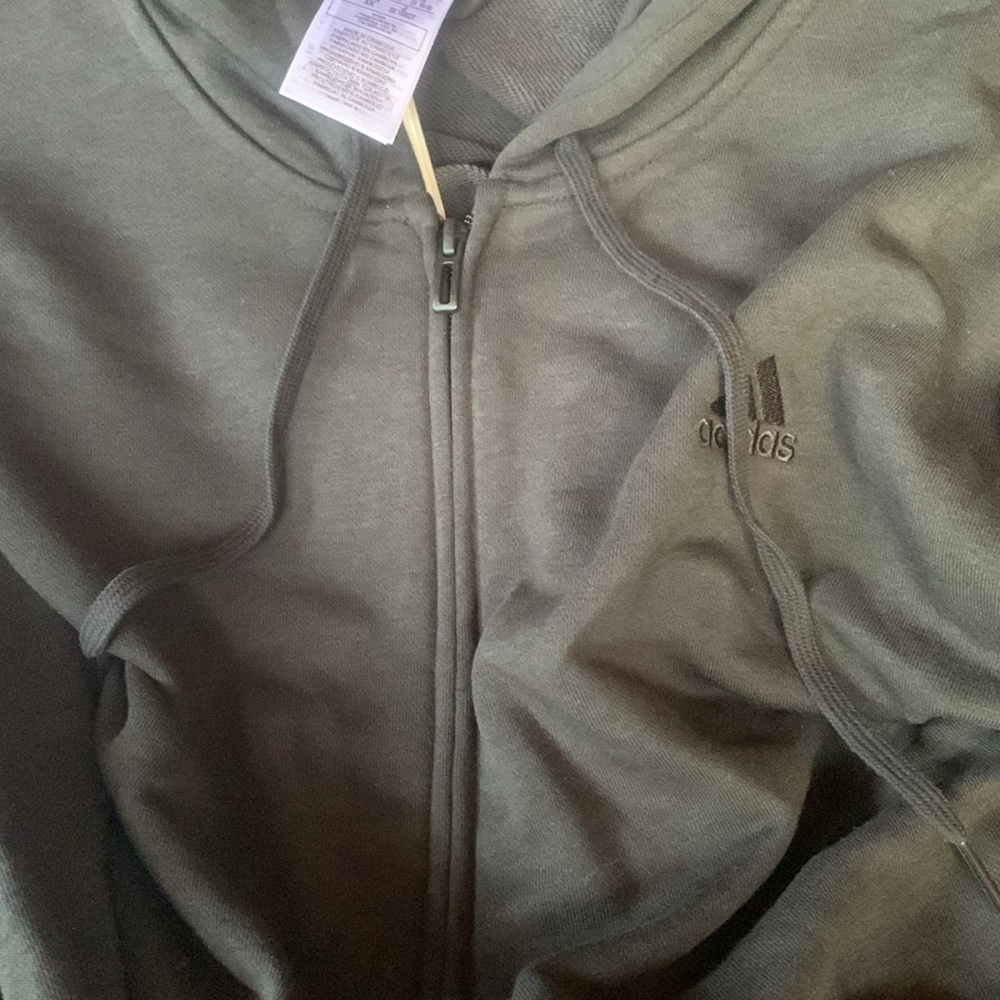 New ADIDAS Plus Size Zippered Logo-Sleeve Hoodie - Picture 6 of 7